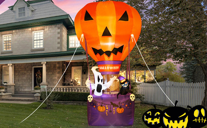 7 Foot Hot Air Balloon Pumpkin Black Cat Ghosts Halloween Inflatable