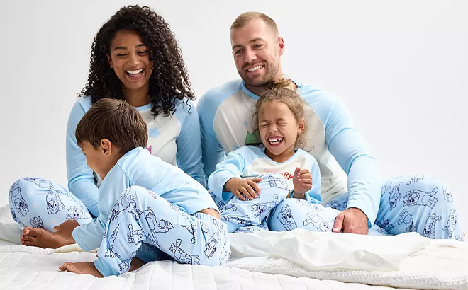 A Family Wearing the Bluey Jammies for your Families Matching Pajama Sets