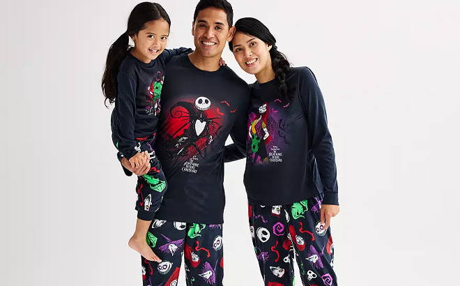 A Family Wearing the Disneys The Nightmare Before Christmas Family Pajamas by Jammies For Your Families