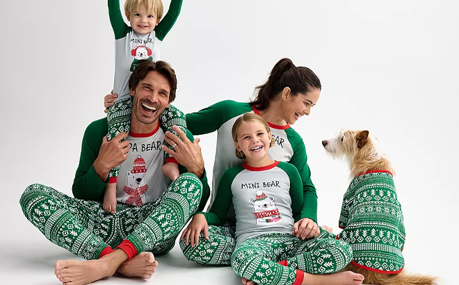 A Family Wearing the Jammies for Your Families Bear Matching Pajama Sets