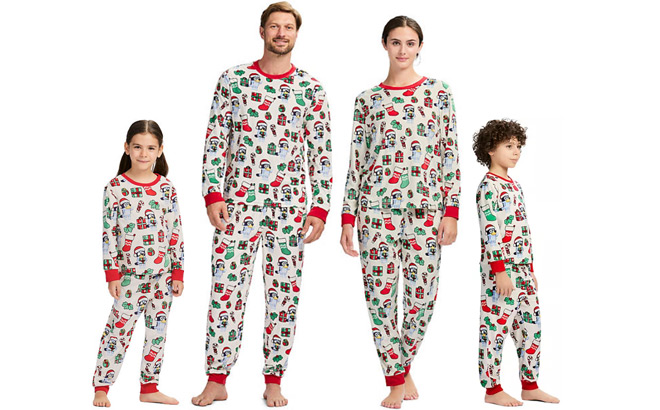 A Family in Bluey Christmas Pajamas