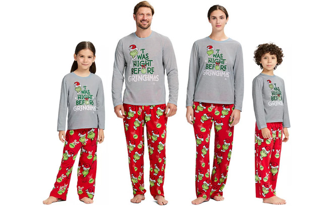 A Family in Grinch Christmas Pajamas