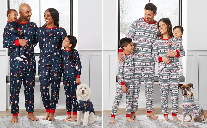 A Family in Navy and Fairisle Matching Christmas Pajamas