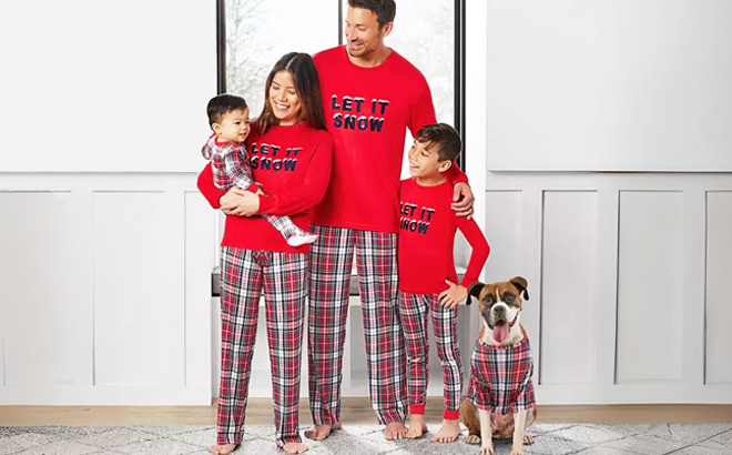 A Family in Red Christmas Pajamas