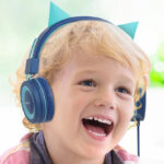 A Kid Wearing Cat Ear Kids Headphones