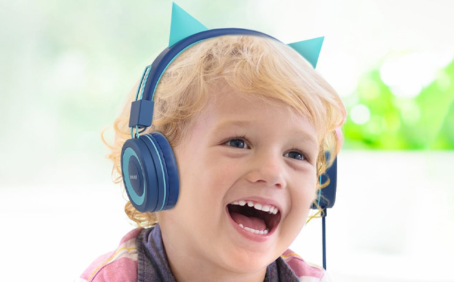 A Kid Wearing Cat Ear Kids Headphones