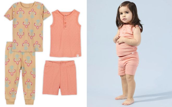 A Kid Wearing Little Star Organic 4 Piece Girl Snug Fit Sleepwear