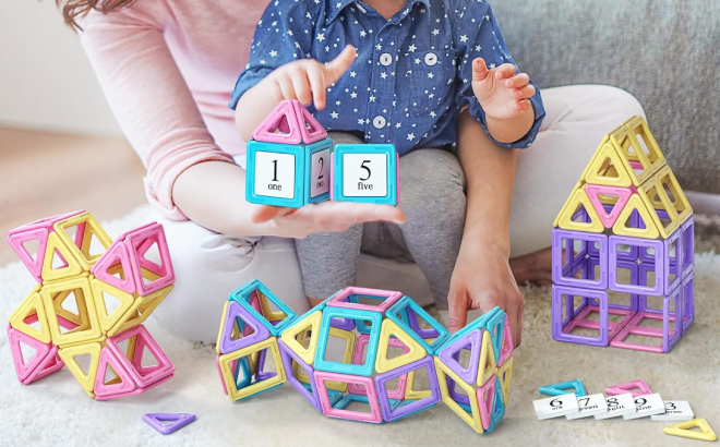 A Mother and Kid Playing with Rurvale Magnetic Tiles