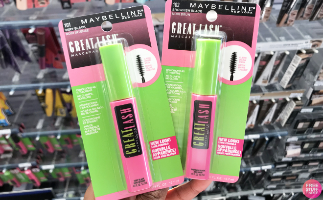 A Person Holding Two Maybelline Great Lash Waterproof Mascara