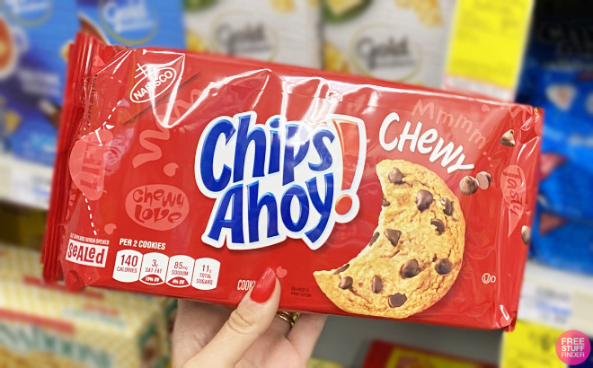 A Person Holding a Pack of Chips Ahoy Chewy Chocolate Chip Cookies