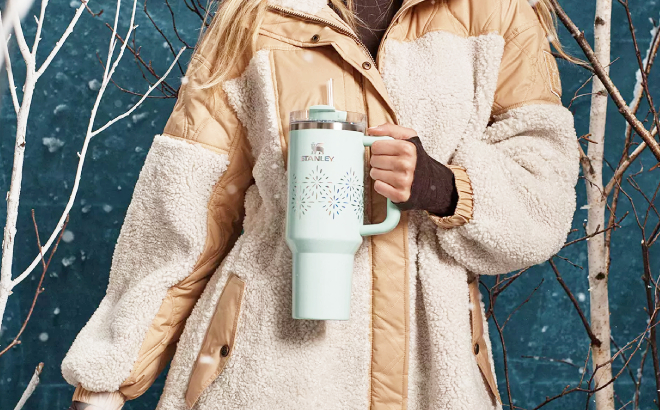 A Person Holding a Stanley Winter Wonderland Quencher H2 0 FlowState Tumbler 1