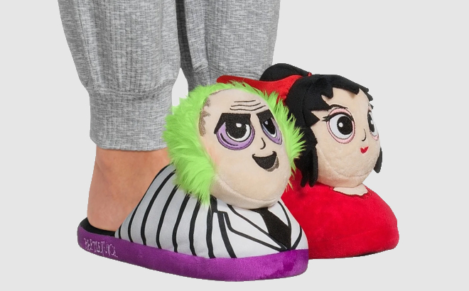 A Person Wearing Beetlejuice Slippers