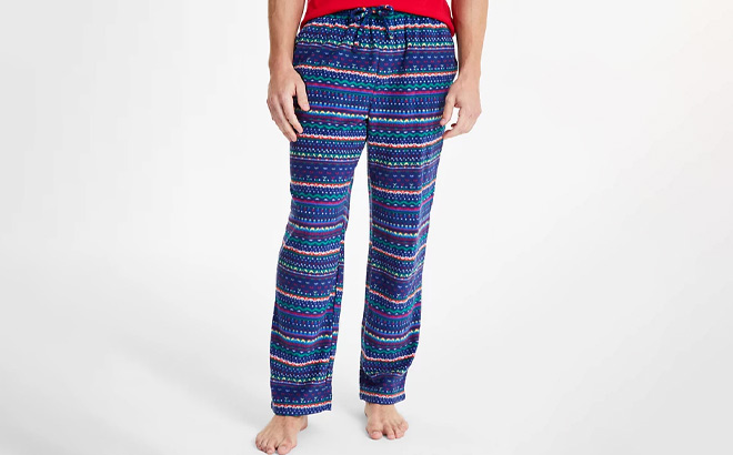 A Person Wearing Club Room Mens Fleece Pajama Pants