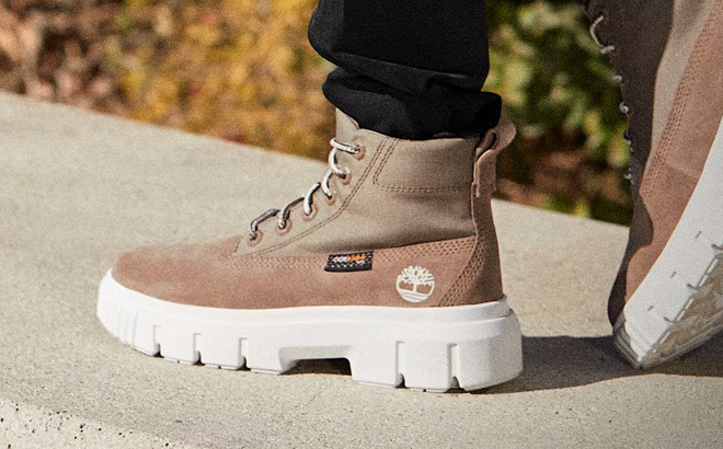 A Person Wearing Timberland Greyfield Waterproof Hiker Boots