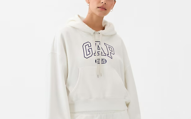 A Person Wearing a GAP Vintage Soft Cropped Hoodie