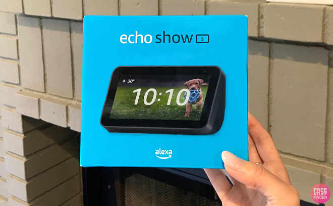 A Woman Holding Amazon Echo Show 5 Smart Display with Alexa