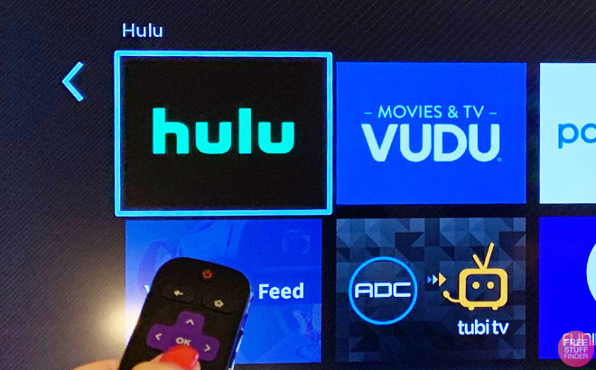 A Woman Using a Remote to Watch Hulu on TV