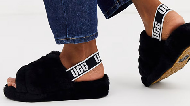 A Woman Wearing UGG Fluff Yeah Slide Sandals