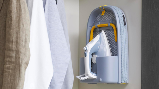 A folded Joseph Joseph Pocket Folding Ironing Board