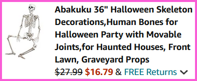 A screen grab of the checkout page for Abakuku 36 inch Halloween Skeleton Decoration