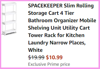 A screen grab of the checkout page for SPACEKEEPER 4 Tier Slim Rolling Storage Cart