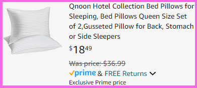 A screen grab of the checkout page for the Qnoon Hotel Collection Bed Pillows