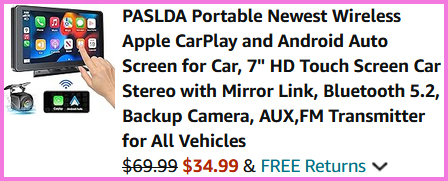 A screen grab of the checkout page for the purchase of Paslda Portable Apple CarPlay