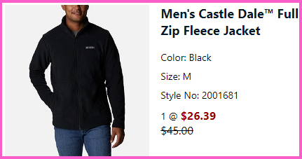 A screen shot of the checkout page from Columbia Mens Castle Dale Full Zip Fleece Jacket 1