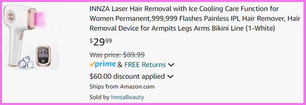 A screengrab of the checkout page for Innza Laser Hair Removal