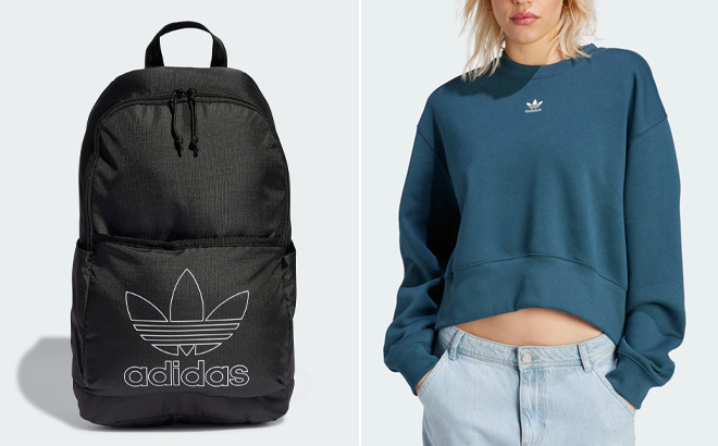 Adidas Adicolor Backpack and womens adicolor essentials crew sweatshirt