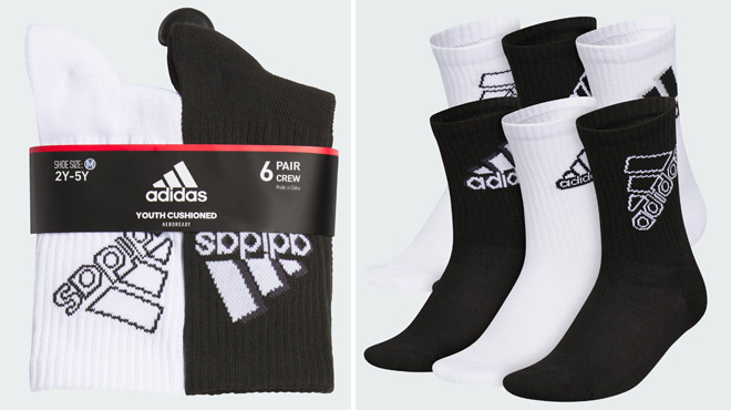 Adidas Kids Cushioned Mixed 2 0 Crew Socks