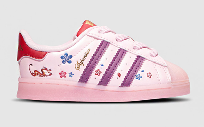 Adidas Originals Superstar El Disney Toddler Girls Shoes on a Grey Background