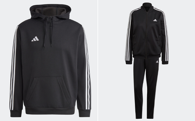 Adidas mens tiro 23 league sweat hoodie and womens essentials 3 stripes track suit