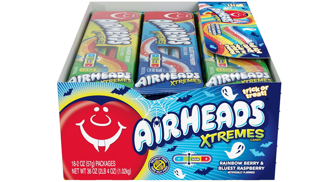 Airheads Xtremes Rainbow Berry and Bluest Raspberry Flavor Candy 18 Count Pack