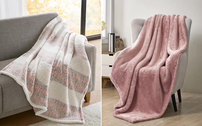 Alpine Valley Cozy Sherpa Throw and Avery Pure Plush Throw Blanket