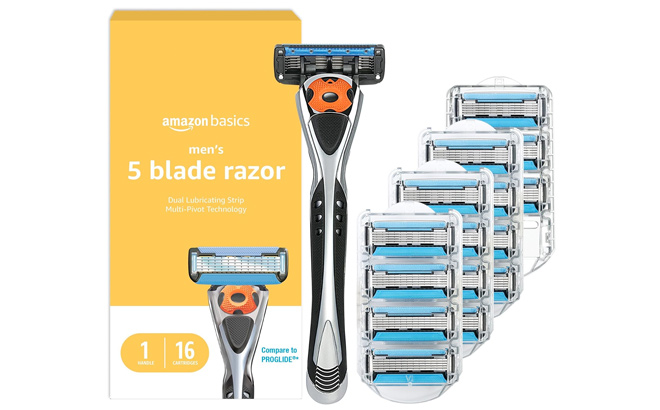 Amazon Basics 5 Blade MotionSphere Razor for Men with Dual Lubrication and Precision Trimmer