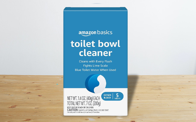 Amazon Basics 5 Count Toilet Bowl Cleaner Tablets on a Table