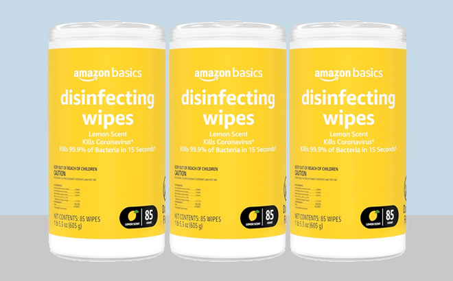 Amazon Basics Disinfecting Wipes Lemon Scent for Sanitizing Cleaning Deodorizing 255 Count