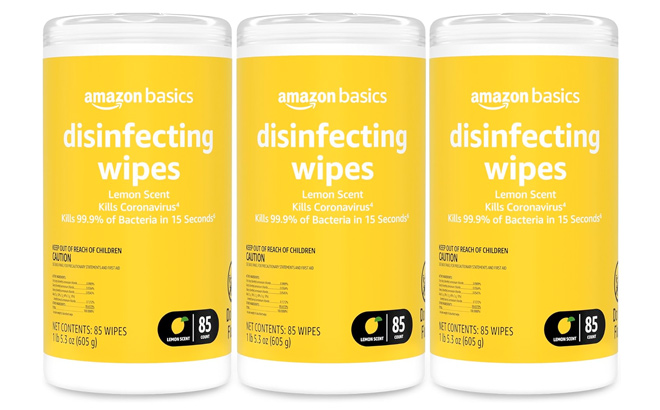 Amazon Basics Disinfecting Wipes Lemon Scent for Sanitizing