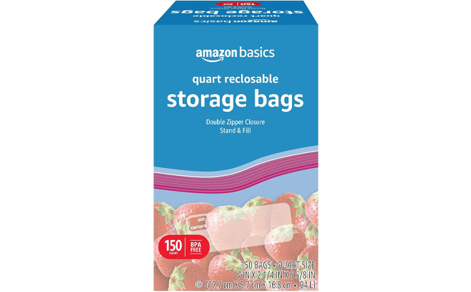 Amazon Basics Quart Food Storage Bags Stand Fill 150 Count