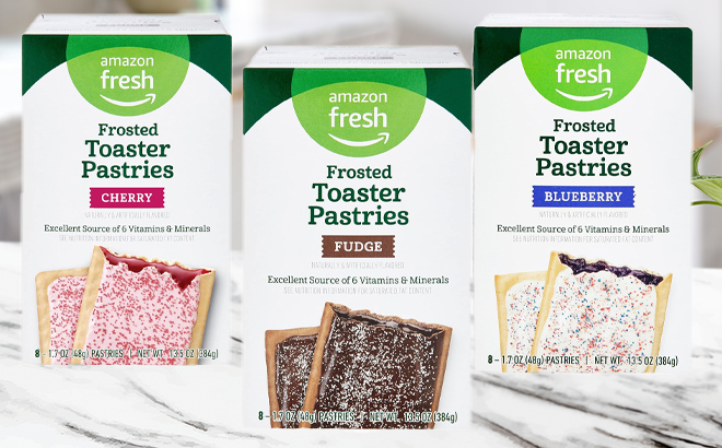 Amazon Fresh Toaster Pastries in Three Flavor on the Kitchen Counter