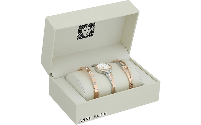 Anne Klein Womens Premium Crystal Accented Bangle Watch Set in a Box