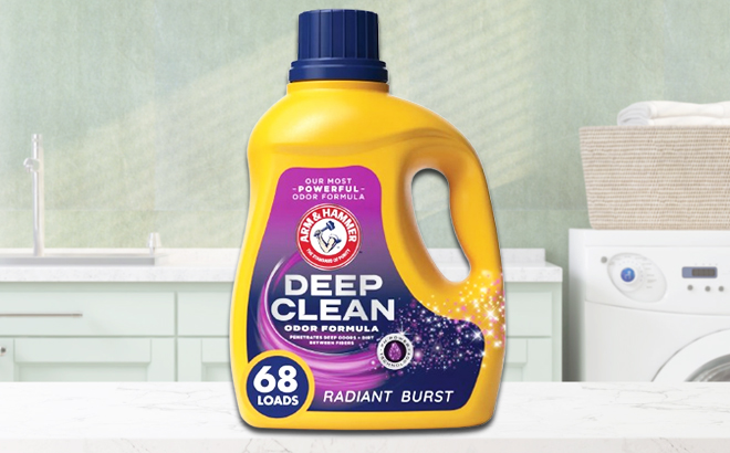 Arm Hammer Deep Clean Laundry Detergent 68 Loads on Laundry Room Counter