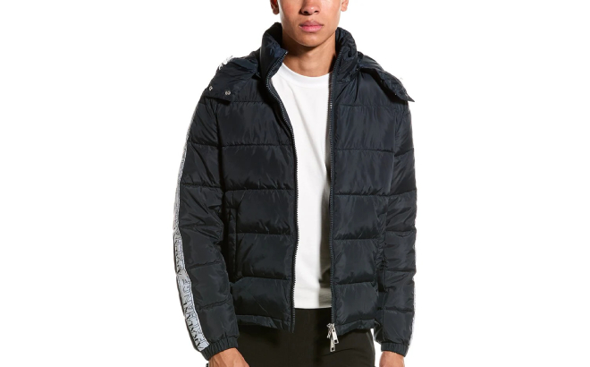 Armani Exchange Mens Logo Tape Puffer Coat