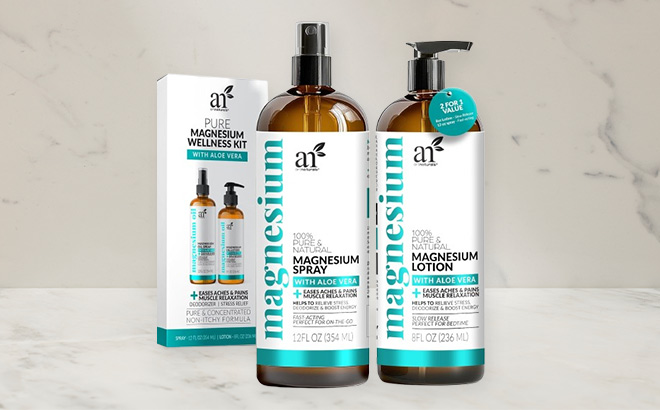 ArtNaturals Magnesium Oil Spray and Body Lotion Set in The Bathroom