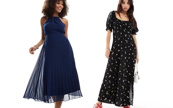 Asos Design Pleated Chiffon Midi Dress and Miss Selfridge Midi Tea Dress