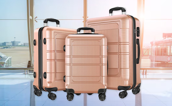 Axidou 3 Piece Luggage Set with Spinner Wheels in Rose Gold