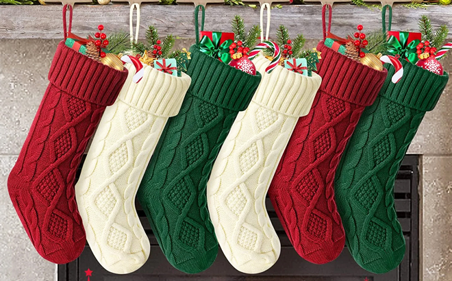 Ayieyill Large Knitted Christmas Stockings 6 pk