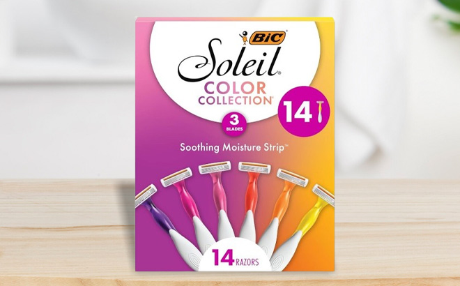 BIC Soleil Smooth Colors Womens Disposable Razors 14 Count on a Table