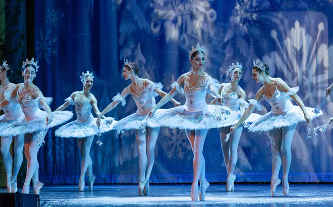 Ballerinas Performing Nutcracker Magical Christmas Ballet on a Stage